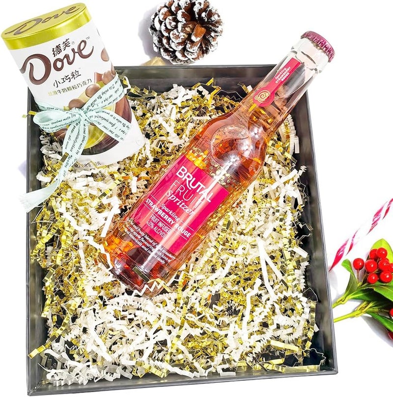 Amsthow Crinkle Cut Paper Gift Wrap Box Filler 1/2 LB Gold and White Shred Basket Raffia Grass Stuffing for Easter Decoration Birthday Wedding (Gold and White) - Image 2